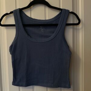Ribbed Scoop Neck Tank Top - Dusty Blue
